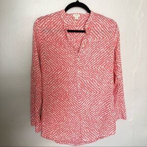 J Crew pink and white geometric print button down tunic shirt lightweight cotton
